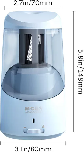 Vista 9 de M&G Sacapuntas eléctrico azul, sacapuntas automático portátil para lápices de colores, parada automática, súper afilado y rápido, funciona con USB