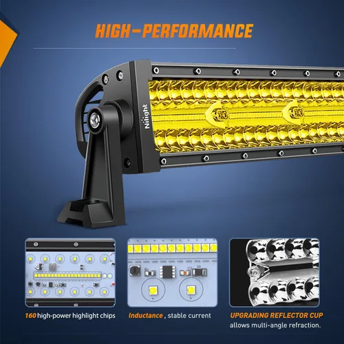 Vista 5 de Nilight - Barra de luz LED ámbar de 22 pulgadas, 480 W, triple fila, haz puntual y disperso, impermeable, iluminación todoterreno, con arnés