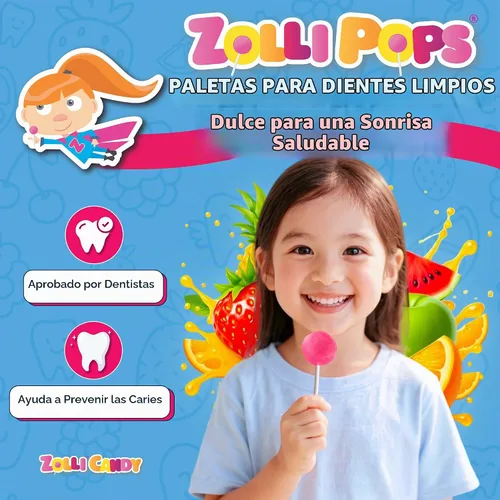 Vista 2 de Zollipops Paletas Clean Teeth, sabores tropicales, 16 onzas Surtido