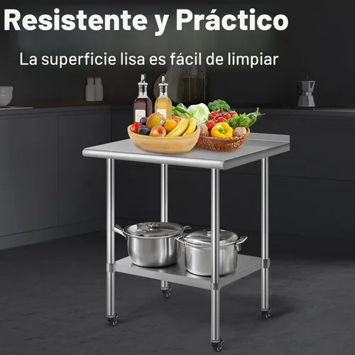 Vista 7 de VIVOHOME - Mesa de trabajo de acero inoxidable de 24 x 18 pulgadas con protector contra salpicaduras y ruedas