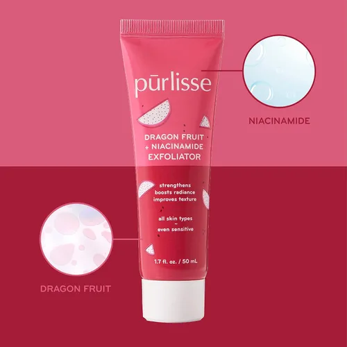 Vista 2 de Pürlisse - Exfoliante facial de fruta de dragón + niacinamida, lavado facial exfoliante para brillo y textura mejorada, fortalece la barrera