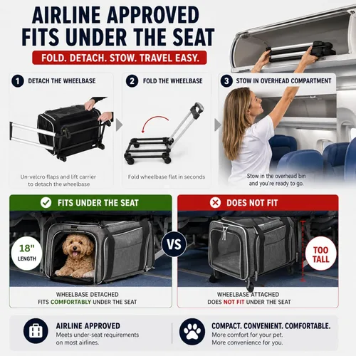 Vista 4 de Ruff Life 101 Transportín de Mascotas Premium Expandible con Ruedas Aprobado por Aerolíneas - Transportín Rodante Expandible de Dos Lados - Diseñado