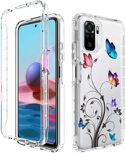 Vista 6 de Funda para Redmi Note 10 (4G)/Redmi Note 10S con protector de pantalla de vidrio templado, carcasa rígida de diseño floral de cuerpo completo +