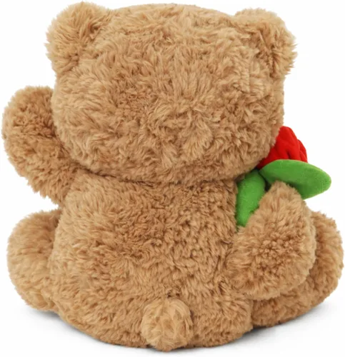 Vista 4 de Juguete de peluche de oso de peluche, oso de rosa y corazón, juguete de peluche romántico, perfecto para cumpleaños de niños y niñas (marrón)
