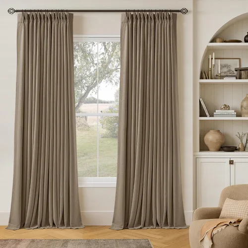 Vista 204 de Juego de 2 paneles de cortinas plisadas negras de 80 pulgadas para sala de estar, cortinas plisadas de lino con forro de 80 pulgadas de largo, 100%