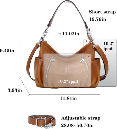 Vista 3 de HESHE Monederos de cuero genuino para mujer, bolso de hombro Hobo, bolso cruzado, bolsos de diseñador para damas