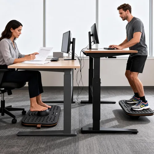 Vista 2 de Tabla de equilibrio para escritorio de pie, tabla de oscilación doble cara de 2 en 1 y estera antifatiga para estar de pie, entrenador de equilibrio