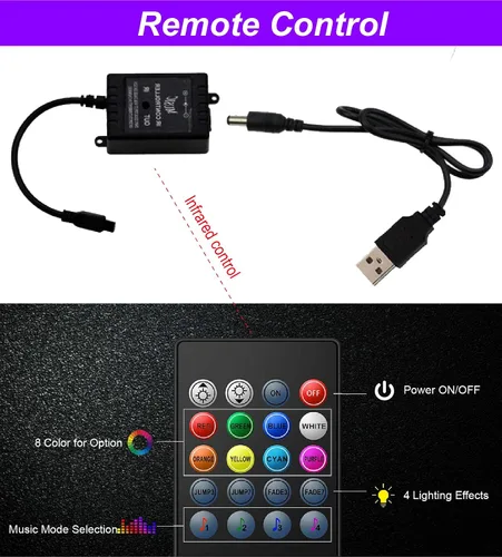 Vista 5 de Luces LED para interiores de automóvil, luces LED controladoras para automóviles, kits de iluminación subterránea de música multicolor con control