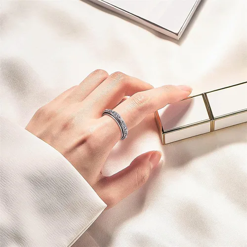 Vista 5 de Anillos giratorios de plata de ley S925 para ansiedad, preocupación, aliviar el aburrimiento, TDAH, autismo, banda para mujeres y adolescentes