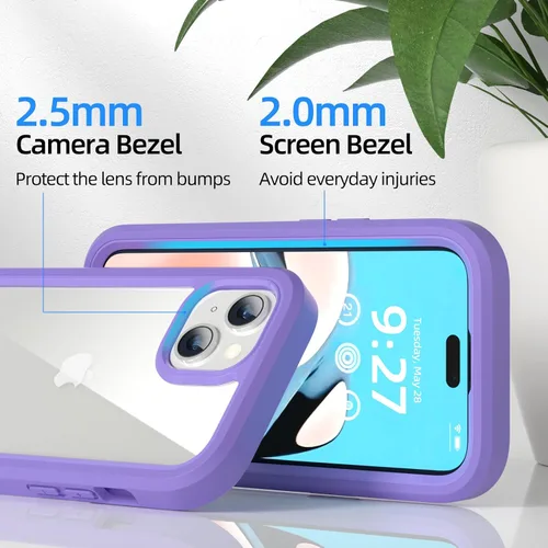 Vista 6 de WXR Compatible con iPhone 15, parachoques de silicona suave y parte trasera de policarbonato duro transparente e interior de policarbonato duro