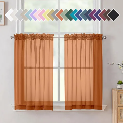 Vista 13 de Aiyufeng 2 paneles de cenefa transparente negra de 14 pulgadas de largo, cortinas cortas negras transparentes para dormitorio, cortinas de cocina