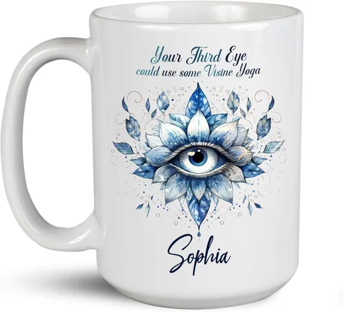 Vista 20 de Taza de café personalizada con nombre para yoga, taza de té de yoga con divertido diseño de perezoso, taza de inspiración para yoga y amantes