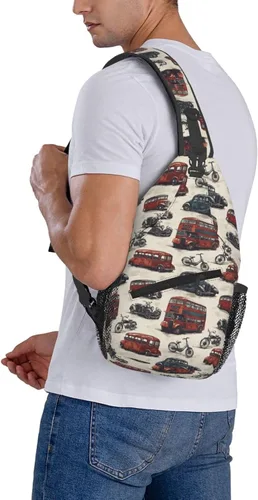 Vista 6 de Small Crossbody Bags for Women Men - Vintage Car Print Adjustable Shoulder Bag Fanny Packs Belt Sling Bag Crossbody Purses Backpack for Travel