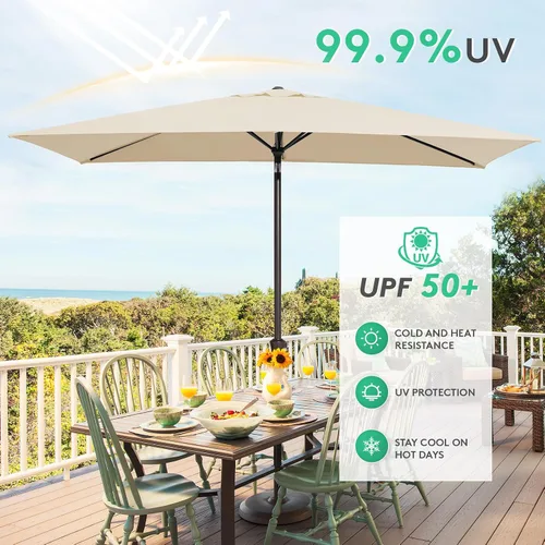 Vista 5 de JEAREY Sombrilla rectangular de olefina de 6.5 x 10 pies, sombrilla rectangular para exteriores con sistema de manivela de inclinación automática