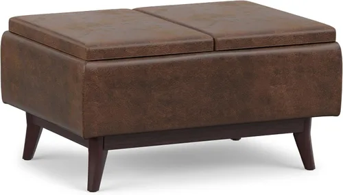 Vista 15 de SIMPLIHOME Owen - Otomana rectangular de cuero vegano de 34 pulgadas de Negro (Distressed Black)