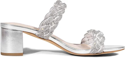 Vista 4 de DREAM PAIRS Zapatos de tacón bajo con dos correas trenzadas para mujer, puntera abierta, tacón grueso, sandalias de tacón grueso, para fiestas