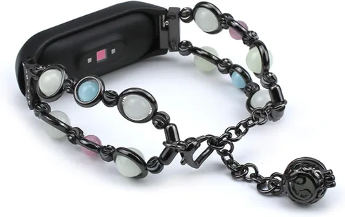 Vista 8 de Mi Band 7 - Correa de repuesto para mujer, hecha a mano con perlas luminosas, ajustable, de metal, con cuentas elásticas, compatible con Mi Band 7