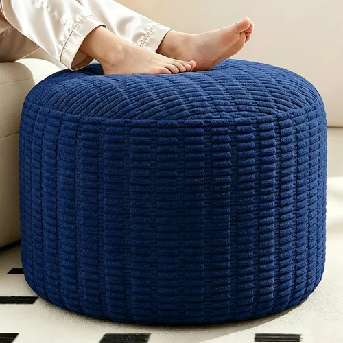 Vista 12 de Puf otomano redondo de pana para sala de estar, taburete relleno de espuma triturada de felpa suave, cómodo reposapiés Soft plush shredded foam