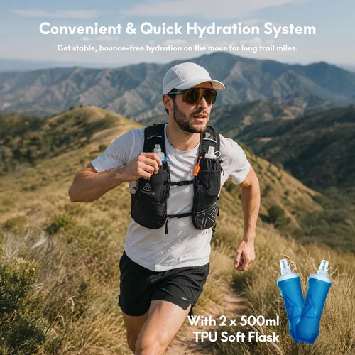 Vista 4 de Haimont 8L Trail Running Hydration Vest with Soft Flasks 2L Bladder Compatible, Bounce-Free Fit, Front Storage, Pole Loops, Whistle