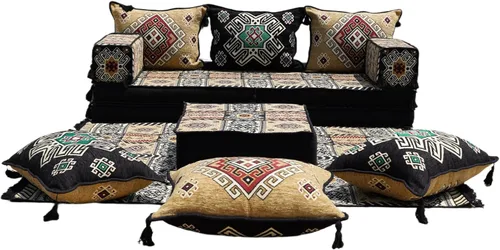 Vista 20 de arabicsofa Juego de sofá de piso árabe esquinero en forma de L - Asiento Majlis marroquí para sala de estar