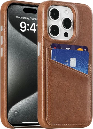 Vista 29 de LUCKYCOIN Funda de piel 100% auténtica tipo cartera para iPhone 13, diseño delgado con tarjetero y funda protectora a prueba de golpes, forro