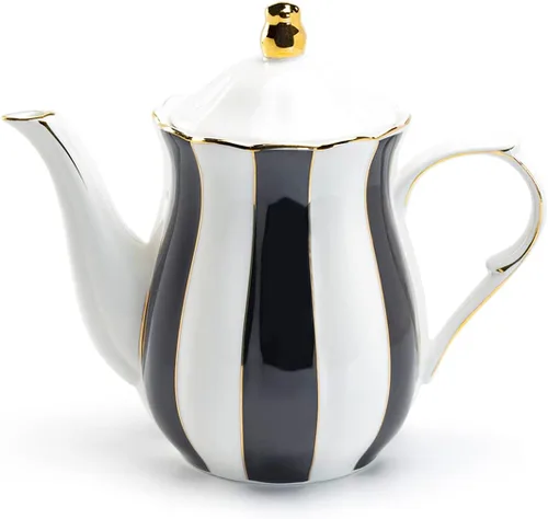 Vista 2 de Grace Teaware - Juego de té de porcelana fina de 11 piezas, color blanco y negro