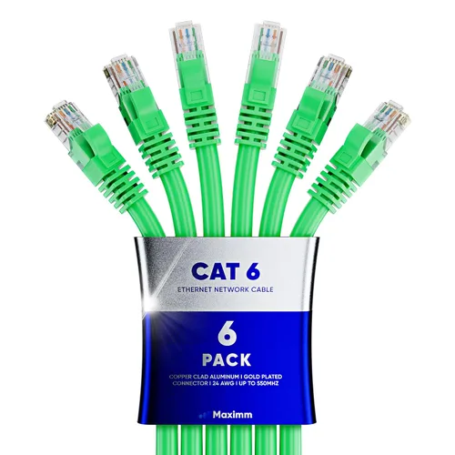 Vista 114 de Maximm Cable Ethernet Cat 6 de 0.6 pies (paquete de 6) – Cable LAN de alta velocidad, cable de Internet, cable de conexión y cable de red – UTP