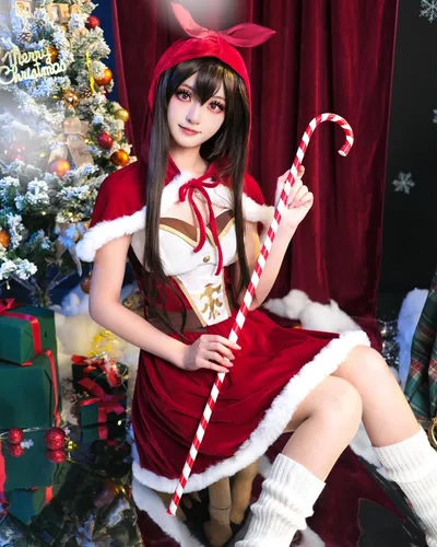 Vista 6 de LSYYSKB Genshin Impact - Disfraz de Navidad para mujer, disfraz de Navidad con capucha para mujer