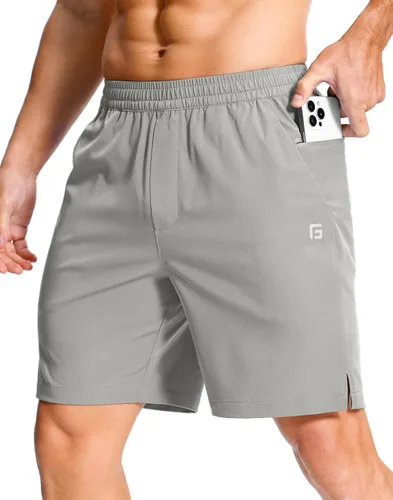 Vista 26 de GGJ Pantalones cortos deportivos ligeros para hombre con 2 bolsillos con cremallera de 7/5/9 pulgadas, pantalones cortos de tenis de secado rápido