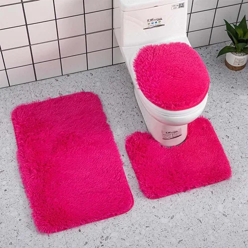 Vista 14 de Juego de 3 tapetes de baño para baño, suaves, antideslizantes, suaves, en forma de U, tapete para inodoro, tapete de baño y tapa de inodoro