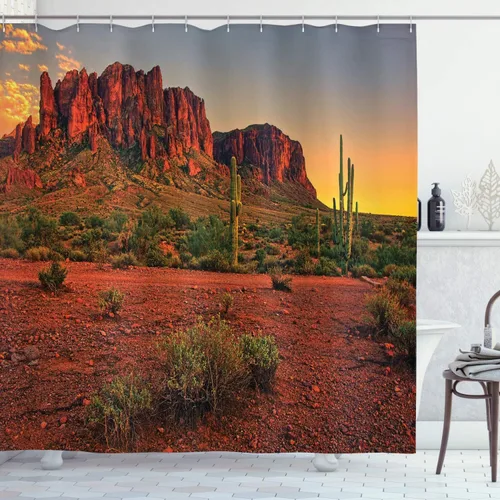 Vista 17 de Ambesonne Decor Collection, juego de cortina con ganchos para regadera Negro Verde