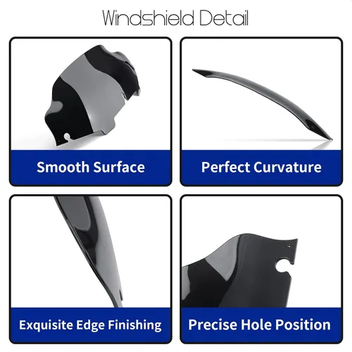 Vista 5 de Parabrisas de 6 pulgadas para Harley Davidson Touring Electra Glide Street Glide Tri Glide 1996-2013 Wave parabrisas (negro)