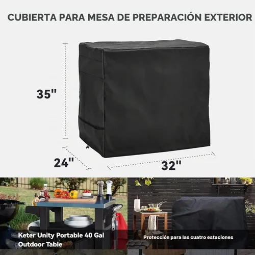 Vista 2 de Funda de mesa de preparación al aire libre, para mesa mediana Ooni de 32 pulgadas, color negro Heavy Duty Waterproof Cover Compatible Outdoor