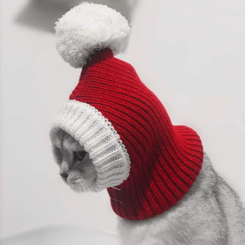 Vista 8 de POPETPOP Sombrero de Navidad para perro, cálido gorro de invierno para cachorros, grueso, pequeño, de punto, para gato, Navidad, diadema, ropa