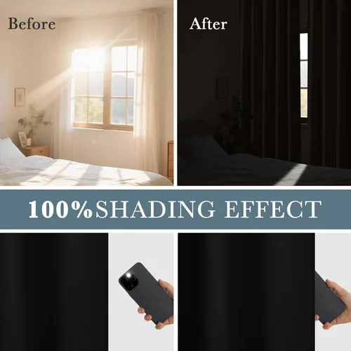 Vista 4 de PONY DANCE Cortinas opacas 100% cortas de 24 pulgadas de largo, medias cortinas con aislamiento térmico para ventanas pequeñas con parte trasera