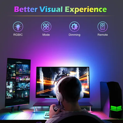 Vista 2 de WILLED Barra de luz RGB para debajo del monitor, luces de juego para configuración de juegos, escritorio RGB LED con control remoto, barra de luz
