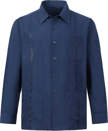 Vista 8 de MAXJON Camisas de guayabera de manga larga para hombre, camisas cubanas