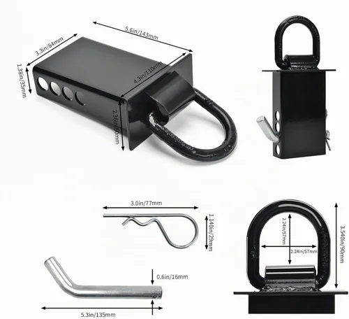Vista 4 de 2 anillos en D resistentes de 18000 libras de 5/8 pulgadas para estaca de remolque, 4 agujeros de ajuste de bolsillo de estaca, compatibles