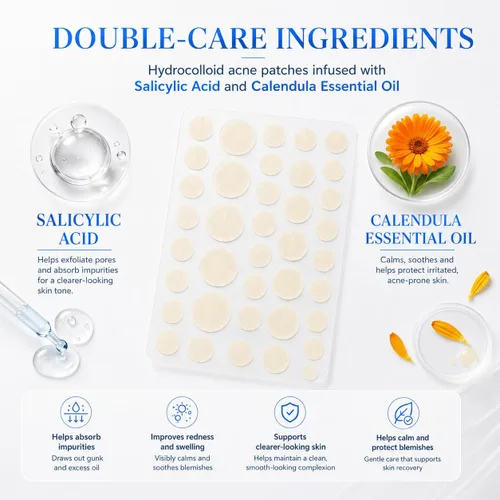 Vista 3 de 50 parches desechables para espinillas de hidrocol y 72 puntos de aguja para acné Ultrafine Pimple Popper Needle Clear Blemishes Milia; Calendula
