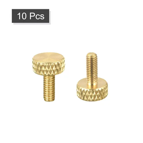 Vista 3 de uxcell 10 tornillos moleteados de latón, M3x8mm 0.453 in de longitud, perno de agarre plano, sujetadores para electrónicos, mecánicos