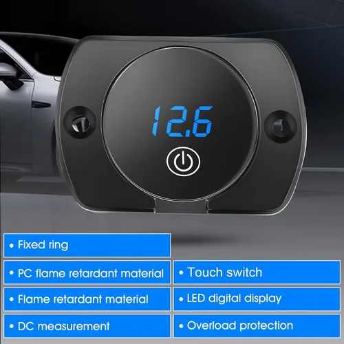 Vista 4 de 2 voltímetros de pantalla LED de 5 a 48 V CC para automóvil, medidor de voltaje digital impermeable con interruptor táctil para barco, vehículo