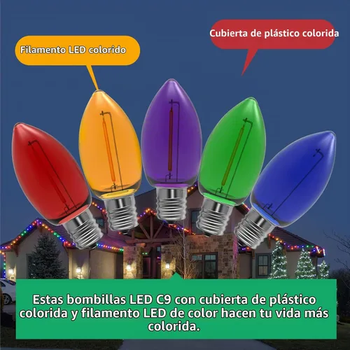 Vista 4 de Meconard Bombilla LED C9 de Repuesto para Luces Navideñas, Bombillas LED Irrompibles C9 para Cadenas de Luces Navideñas Exteriores, Base Intermedia