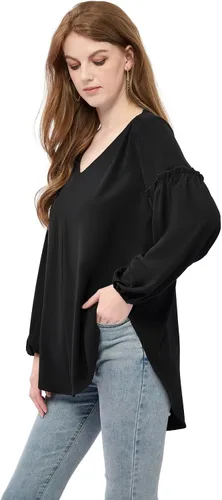 Vista 4 de Sanifer Blusa casual de manga larga tipo globo para mujer, cuello redondo, ajuste holgado