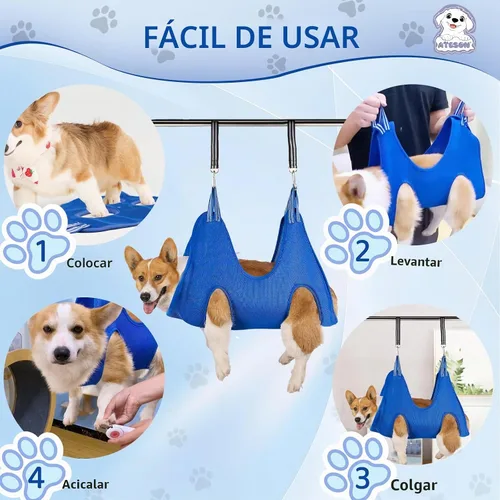 Vista 3 de Hamaca de aseo para mascotas para perros y gatos pequeños – Eslinga para recortar uñas con cortaúñas, lima de uñas y tijeras – Arnés de aseo