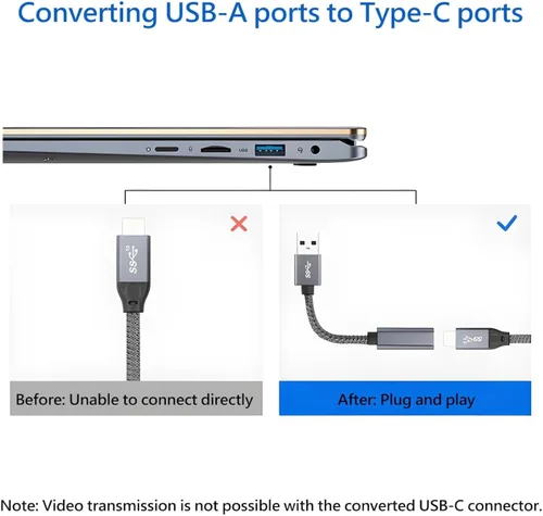 Vista 7 de [10 Gbps] Adaptador A a C de alta velocidad con cable USB a USB C, hembra - Carga rápida de 60 W y transferencia de datos compatible con laptop, PC