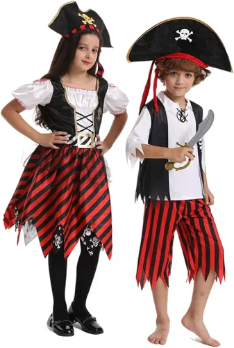 Vista 5 de RAAIBB Disfraz de pirata para niños, disfraz de Halloween, juego de rol con accesorios de lujo, regalos de cumpleaños