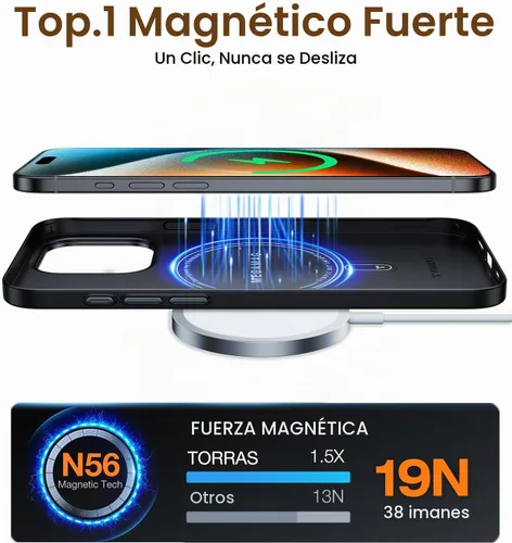 Vista 3 de TORRAS Funda magnética de ajuste delgado para iPhone 15 Pro, compatible con MagSafe, soporte de cámara, funda protectora delgada y antiarañazos mate