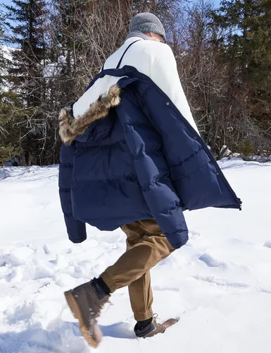 Vista 5 de Chaqueta de invierno larga con capucha para hombre, acolchada, a prueba de viento, parka acolchada con relleno