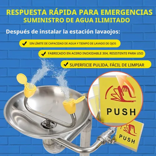 Vista 2 de Estación de lavado de ojos de emergencia combinada de acero inoxidable 304