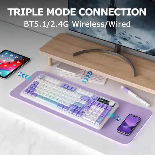 Vista 4 de AK980 Teclado Mecánico Completo de 97 Teclas Tri-Mode, Montado con Junta, Intercambiable en Caliente, Pantalla Inteligente TFT de 1.14”, Bluetooth